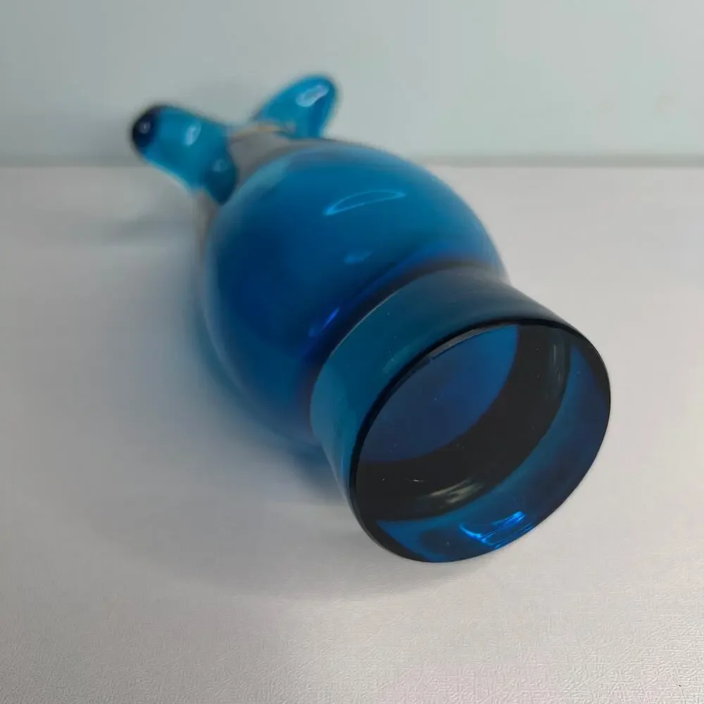 Vintage Capri Blue Case Glass Vase Czech Bohemian Sommerso Hand Blown Art - Picture 10 of 10